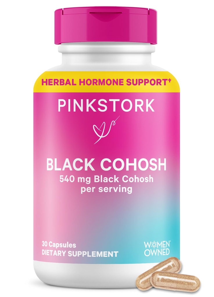 Roosa Stork Black Cohoshi toidulisandid naistele - 540 mg puhas must Cohosh perimenopausi, menopausi tugi - 30 kapslit