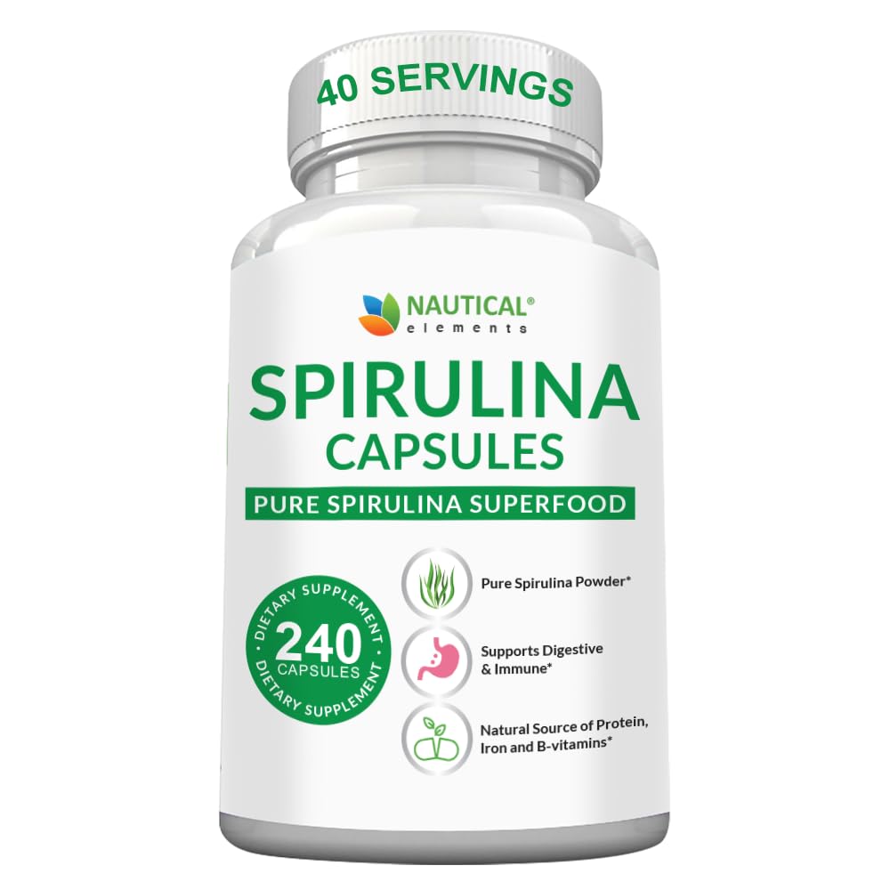 Spirulina kapslid 3000mg - 40 portsjonit orgaanilisi spirulinakapsleid - rikkalikult valku, antioksüdante ja vitamiine - 240 orgaanilist espirulina pulbrit - toetab immuunsüsteemi ja südame-veresoonkonna tervist