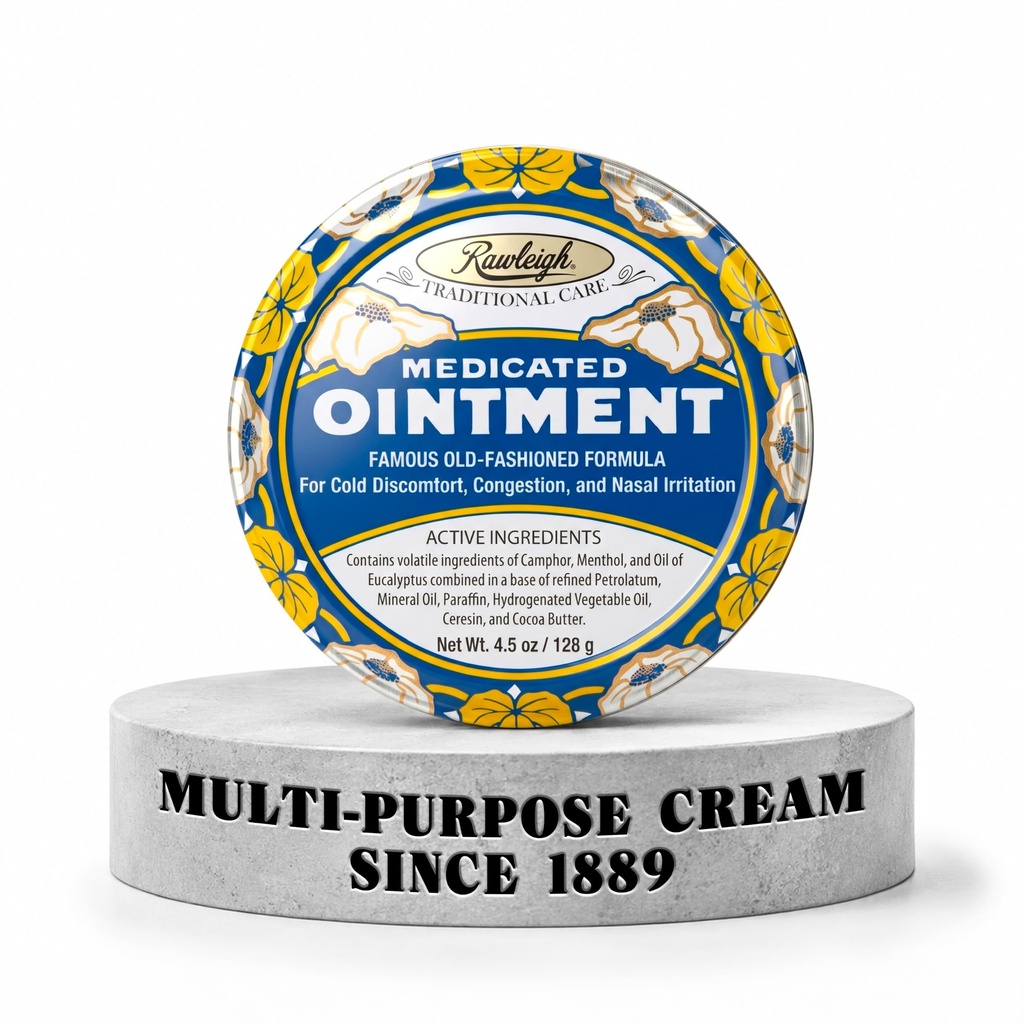 Rawleigh' ravimsalv: 4,5 oz Blue Tin, Adults & Kids: Topical Chest Rub külma, ninakinnisuse, väiksemate valude ja kampri, mentooli ja eukalüptiga, mitterasvane valem - pakend 1