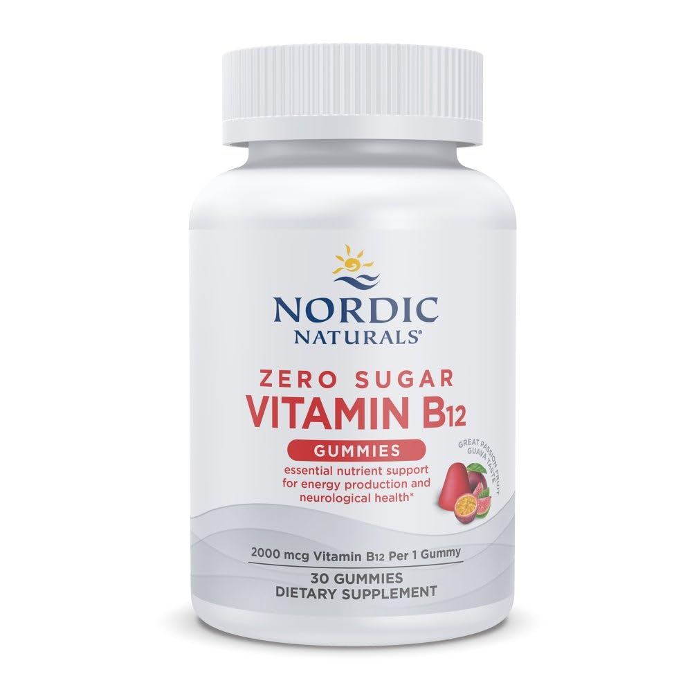 Põhjamaised Looduslikud Nullsuhkur Vitamiin B12 Kummid - 2000 mcg Vitamiin B12 Gummy kohta, Passion Fruit Guava Maitse - 30 Gummies, Essential Nutrition Support for Energy Production and Brain Health, 30 Servings