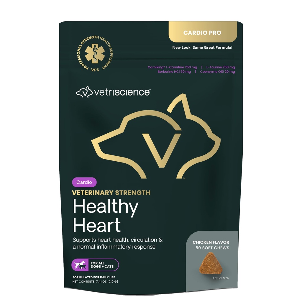 VETRISCIENCE Veterinary Strength Healthy Heart Chews - Heart & Energy Supplement for Pets - Cardiovascular Supplement - Pet Blood Flow Support - Chicken Flavor - 60 Count