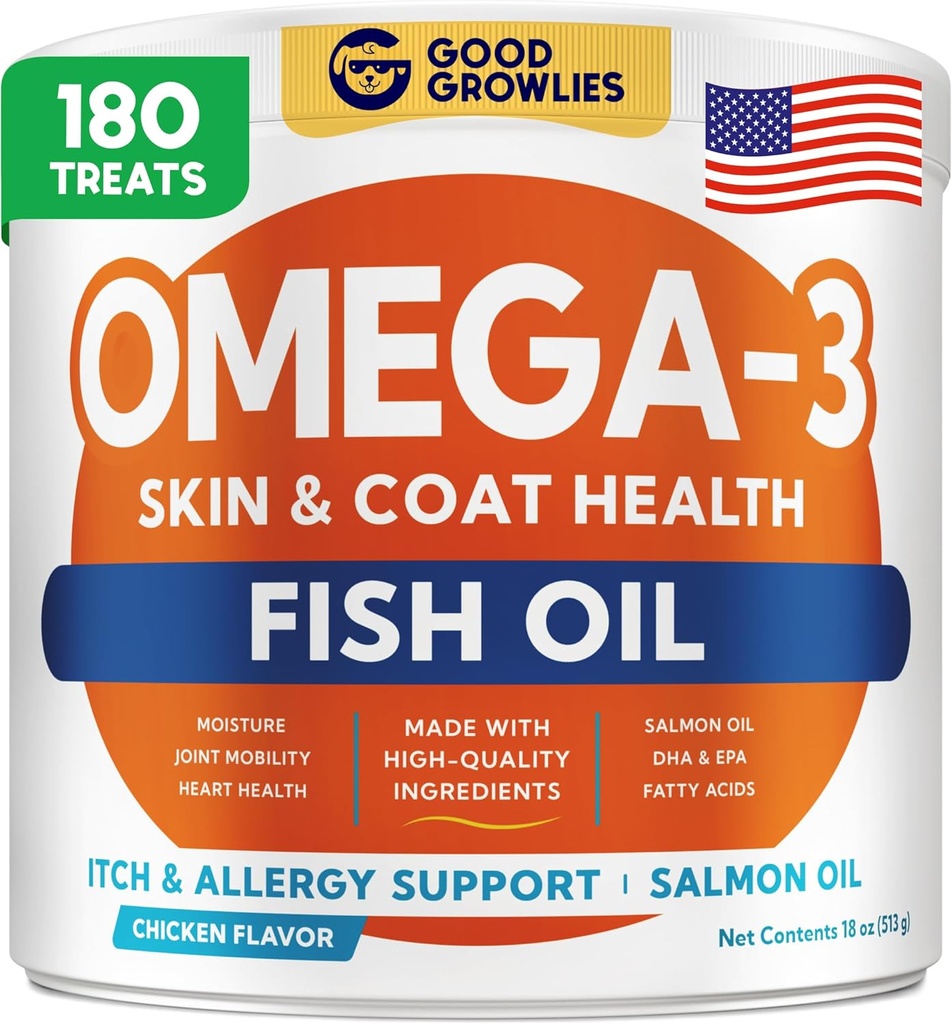 Omega 3 kalaõli koertele (180 Ct) - naha ja karva närimine - kuiv ja sügelev naha leevendamine + allergia tugi - läikivad mantlid - EPA & DHA rasvhapped - looduslikud lõheõli närid edendavad südant, puusa ja ühist tuge