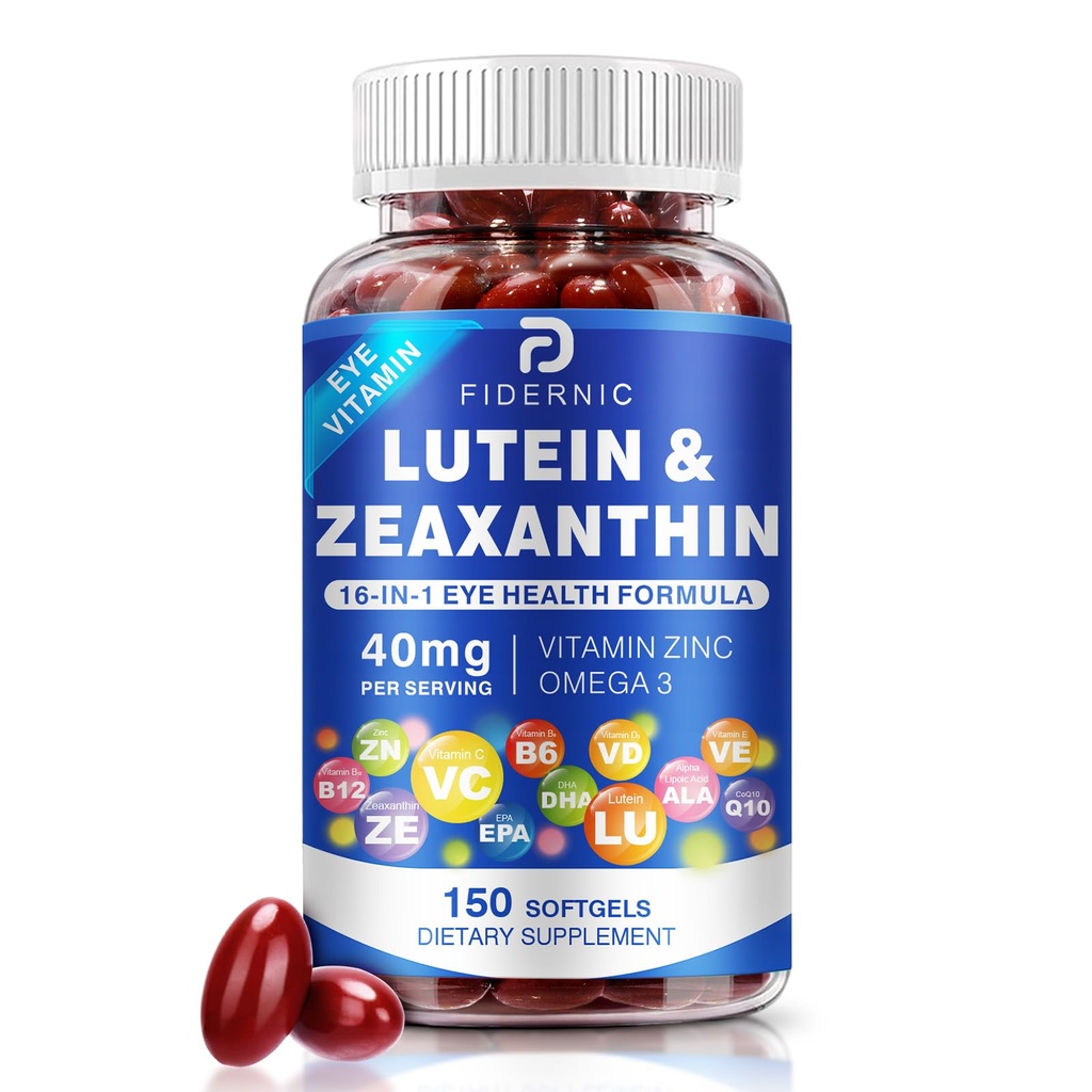Luteiini ja Zeaksantiini lisand - AREDS 2 Plus + silma vitamiinid, 40 mg luteiini ja 8 mg Zeaksantiini vitamiinidega C, E, Tsink, Omega-3 ja CoQ10 sinise valguse kaitseks, silmade tervise toetamiseks - 150 Softgels