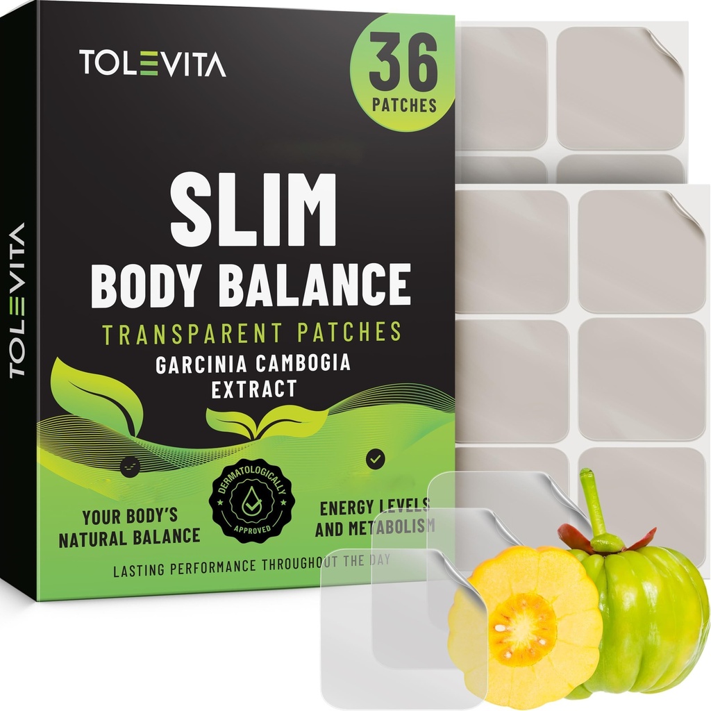 TOLEVITA Slim Body Patches – 36 Transparent Patches with Garcinia Cambogia, Cinnamon, L-Glutamine & Vitamin B Complex - for Daily Wellness, Active Lifestyles & Energy, Gym, Fitness