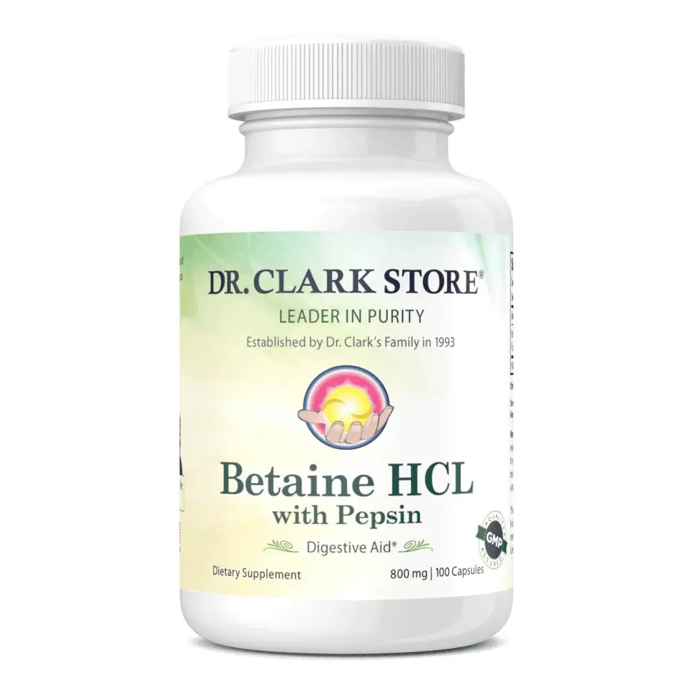 Dr Clark Betaine HCL täiendus koos Pepsiniga, 800 mg, 100 želatiinkapslit