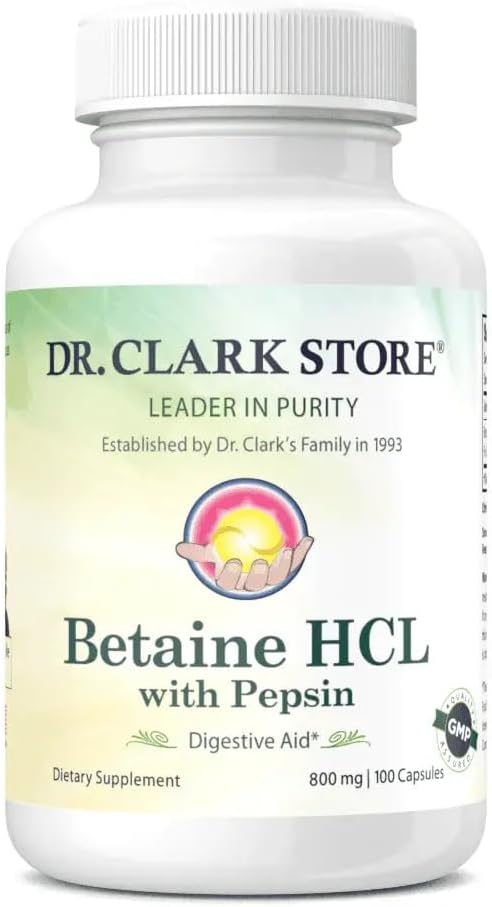 Dr Clark Betaine HCL täiendus koos Pepsiniga, 800 mg, 100 želatiinkapslit