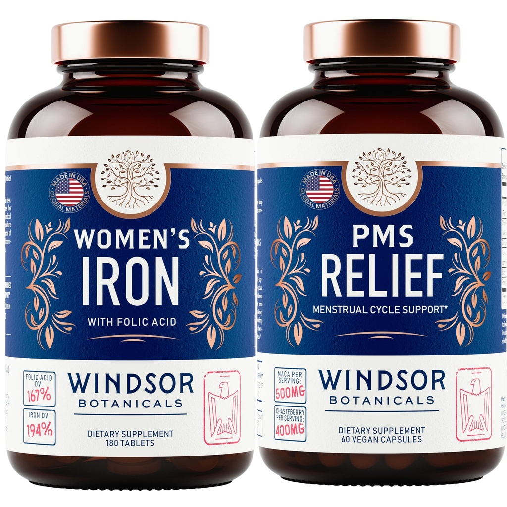 WINDSOR BOTANICAL Iron Supplement ja PMS Relief Bundle naistele