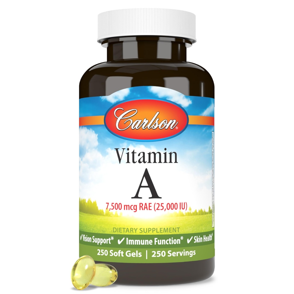Carlson - Vitamin A, 25000 IU (7500 mcg RAE), Immune Support, Vision Health, Antioxidant, Vitamin A Supplements, 250 Softgels