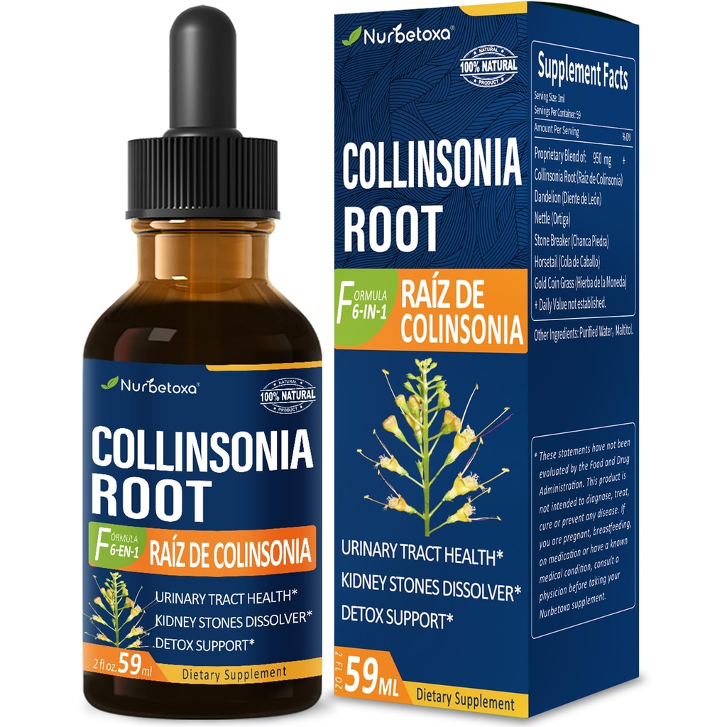Collinsonia (Stone Juur) tilgad kuseteede tervisele, looduslikule taimsele valemile täiendus w / Stone Breaker Chanca Piedra ekstrakti toetus Neerukivid Lahustaja & Detox Cleanse. 2oz