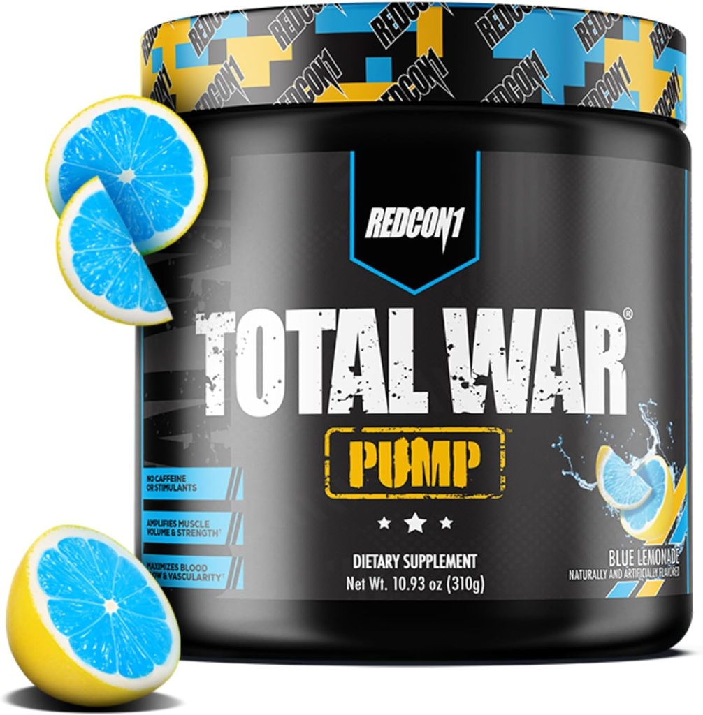 REDCON1 Non Stim & Caffeine Free Pre Workout Powder naistele ja meestele - Total War Pump - L-tsitrulline, Beeta Alanine & More - Treening igal kellaajal - Blue Lemonade (10,93 oz)