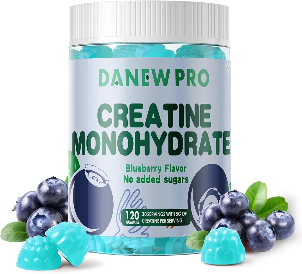 Kreatiinmonohüdraat Kummid 5000mg meestele ja naistele, Kreatiin Monohüdraat lihaste tugevuseks, Lihaste Ehitaja, Energia Boost, Pre-Workout Supplement(120 Count)-Blueberry Maitse