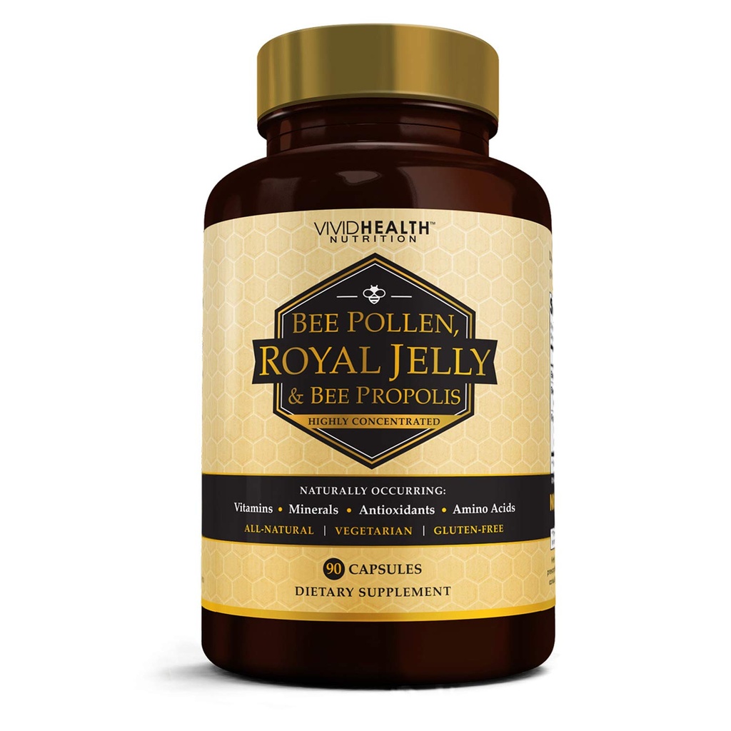 Kõrge potentsi Royal Jelly ja Bee Pollen kapslid, 90 Count