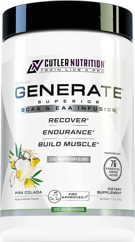 Cutler Nutrition Generate EAA ja BCAA pulber: parim hargnenud ahelaga aminohapete lisand koos asendamatute aminohapetega, 5g BCAA-d, 2g EAA-d lahja lihasmassi jaoks | Pina Colada, 30 serveerimist