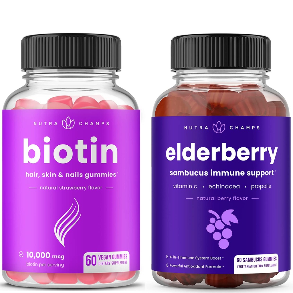 NutraChamps Biotin Gummies ja Elderberry Gummies Bund