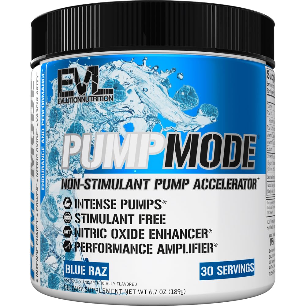 EVL PumpMode Lämmastikoksiidi Täiendus - Lämmastikoksiidi Booster Pump Pre Treening Pulber Glütserooli ja Betaiini lihaste taastamise kasvu ja vastupidavust - Stim Free Pre Treening Jook (Blue Raz)