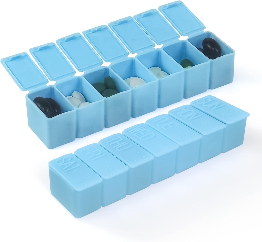 Iganädalane väike pillide korraldaja, 7-päevane pillide juhtum, igapäevane vitamiinijuhtumi meditsiinikast, pillide konteinerid ravimilisanditele kalaõli (2Pcs, sinine)