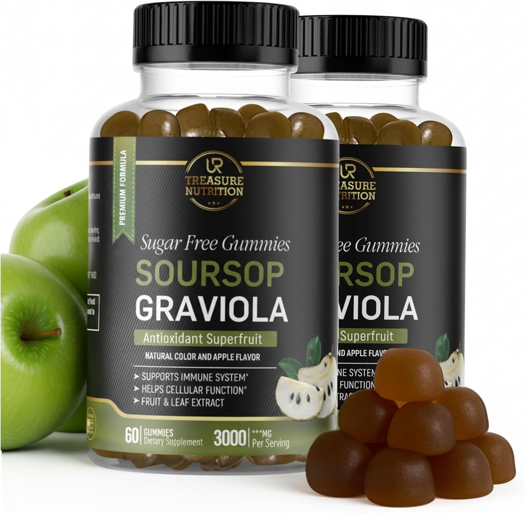 Soursop Leaves & Soursop Fruit Gummies - 3000mg Soursop Extract - 2 Pack Graviola Supplement - Soursop Fruit and Leaf - 120ct - Sugar-Free - Gluten Free – Non-GMO – Vegan Friendly