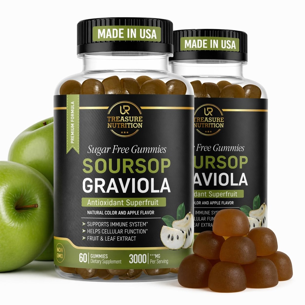 Soursop Leaves & Soursop Fruit Gummies - 3000mg Soursop Extract - 2 Pack Graviola Supplement - Soursop Fruit and Leaf - 120ct - Sugar-free - Gluteenivaba - Non-GMO - Vegan Friendly