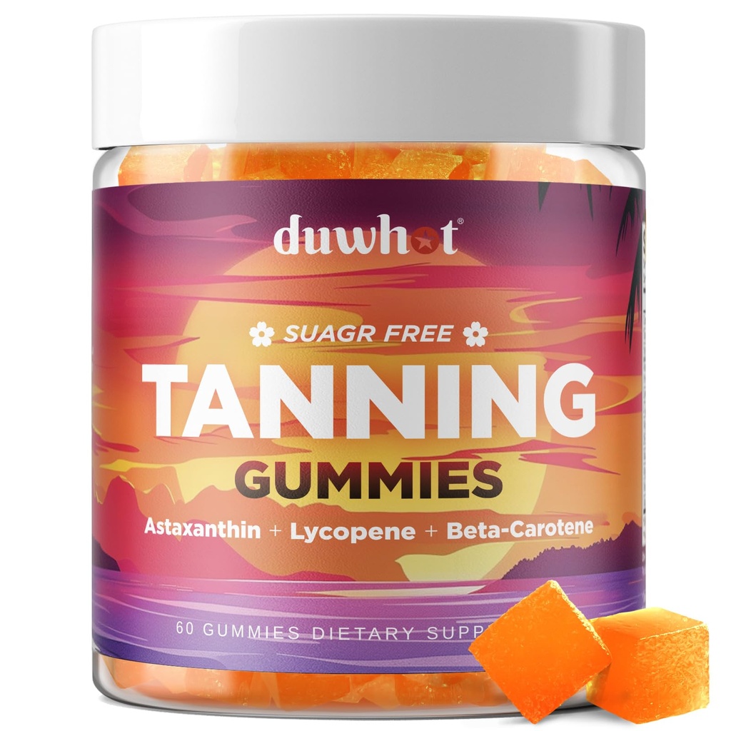 duwhot Astaxanthin Gummies Sugar Free, Astaxanthin for Women & Men Tanning Support, Enhanced with Lycopene & Beta Carotene Vegan, Orange Flavor, 60 Chewables