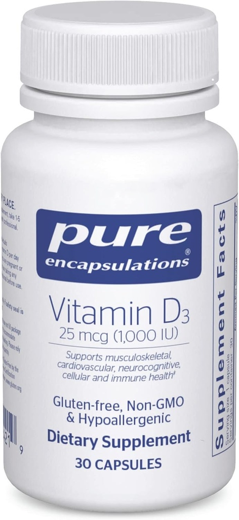 Puhas kapseldamine Vitamiin D3 25 mcg (1 000 RÜ) - täiendus luu, liigese, rinna, südame, käärsoole ja immuunsüsteemi tervise toetamiseks - Premium D-vitamiiniga - 30 kapslit