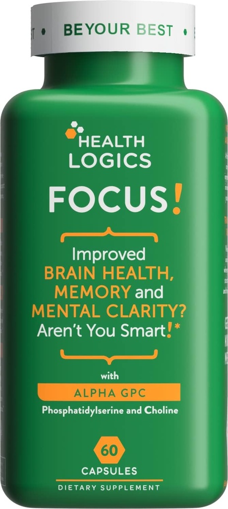 Tervis Loogika Fookus! - Aju täiendus mälule, selgusele, kontsentratsioonile koliin, Ginkgo Biloba, Alpha GPC, fosfatidüülseriin, Bacopa Monnieri l 60 kapslit l Mitte-GMO