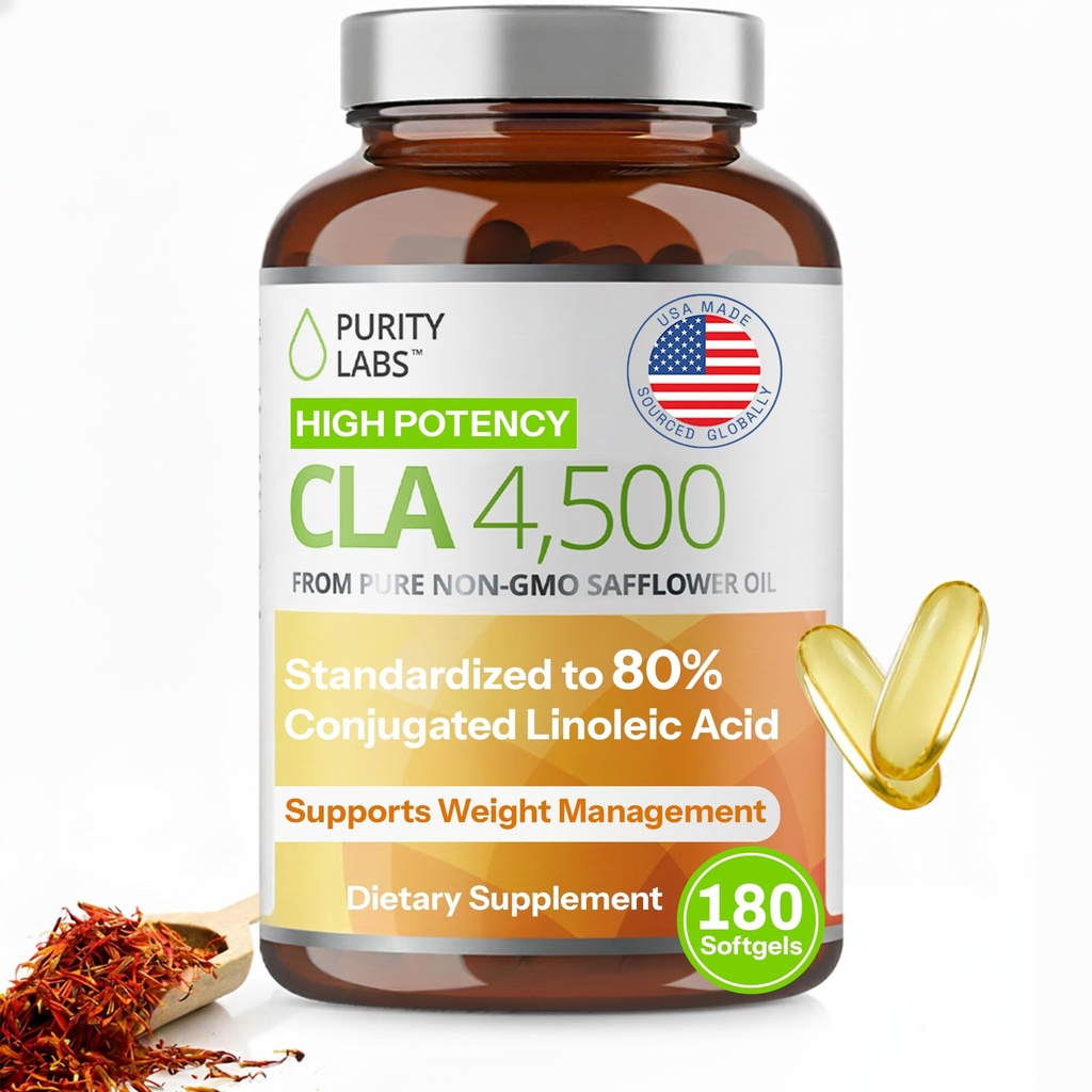 Puhtus Labs CLA täiendused 4500MG - mitte-GMO saflooriõli - toetab energiat, kehakaalu langust, südame tervist ja lihaste tervist - 180 Pehme geel