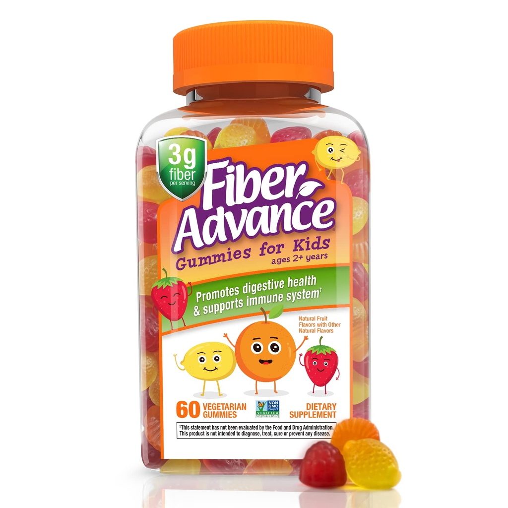 Fiber Advance Gummies for Kids | 100% taimsed kiudained toidulisandid seedetrakti tervisele | Prebiootilised kiudkummid | vitamiinid lastele | gluteenivaba, taimetoitlane ja mitte-GMO, 60 loend