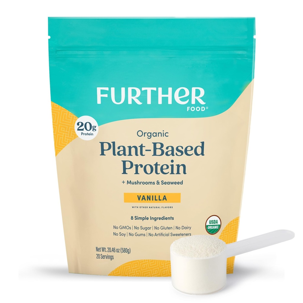 Edasine toit Orgaaniline Veganvalgu Pulber Vanilla - 20 g taimset valku, orgaanilist valgupulbrit seente ja merevetikatega, Vegan, Non GMO, Gluteenivaba, Piimavaba 19.05 Oz