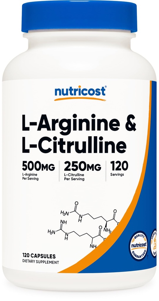 Nutricost L-arginiin L- tsitrulliini kompleks 750 mg, 120 kapslit - mitte-GMO