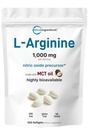 Mikrokoostisosad L-arginiin 1000mg MCT õliga, 300 Softgels | Lämmastikoksiidi prekursor * meestele ja naistele | Aminohappe ekstra tugevus igapäevase heaolu jaoks | Mitte-GMO, Gluteenivaba, Sojata