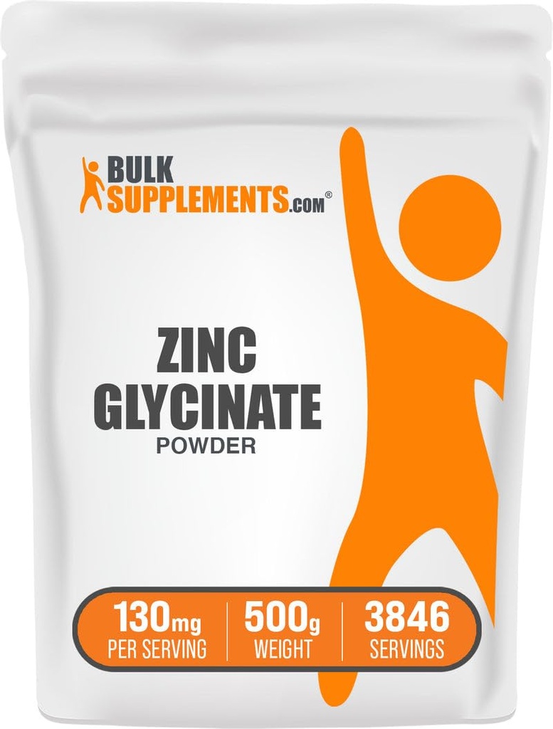 BulkSupplements.com Tsink Glycinate Powder - Tsink Supplement, Mineral Supplement for Immune Support - Gluteenivaba, 130mg per Serving, 500g (1,1 naela) (Pack of 1)