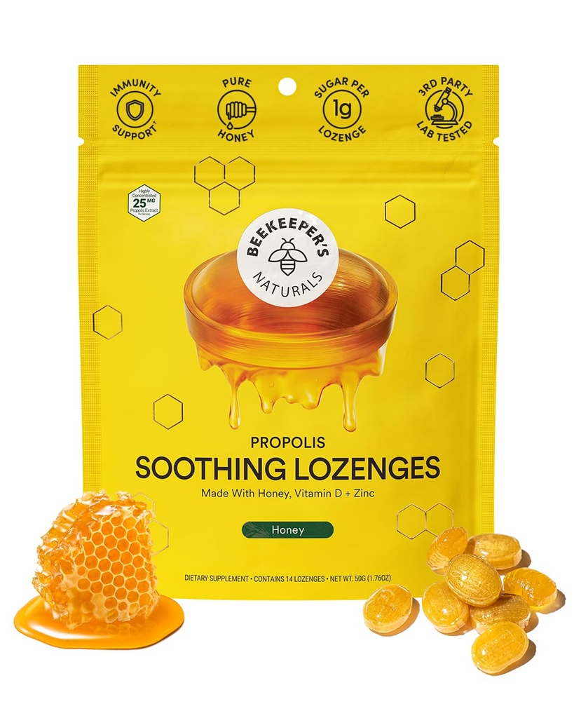 Rahustav Honey Cough tilgad - Immuunsüsteemi toetamine D-vitamiini, tsingi ja taruvaiguga - mesiniku looduslikud - kurgu rahustavad lozenges, 14 Ct