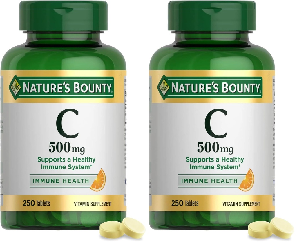 Looduse Bounty Vitamiin C 500mg,Toetab Tervislikku Immuunsüsteemi, Igapäevane Vitamiinilisand,250 Taimetoitlaste Tabletid,(2. pakk)