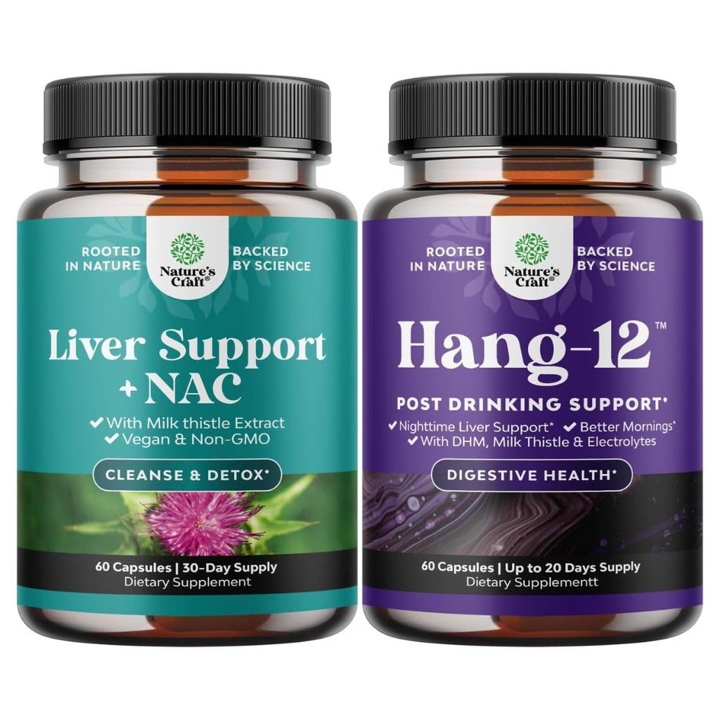 Bundle of Liver Support NAC - N Acetyl Cysteine with Antioxidants Turmeric Choline Dandelion & L-Glutathione and Nighttime Liver Detox & Hydration with DHM Dihydromyricetin Milk Thistle & Electrolytes