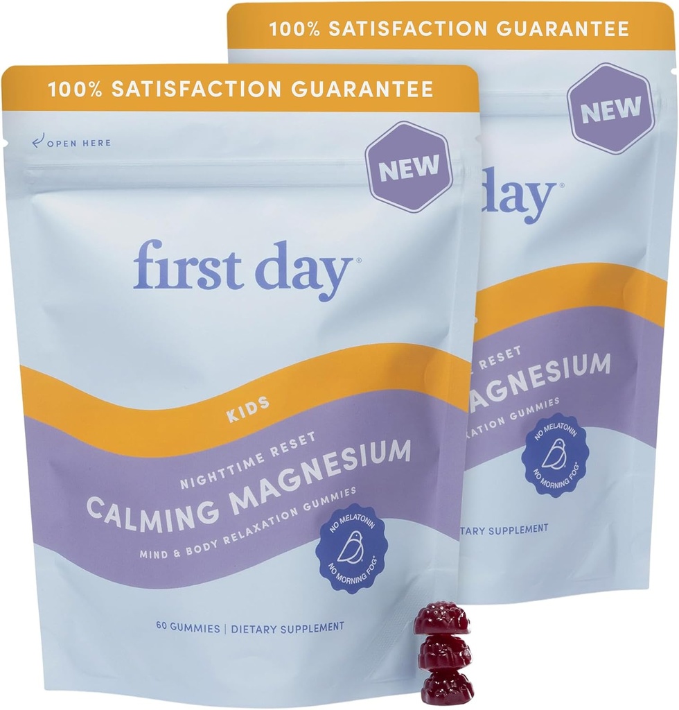 ESIMESE PÄEVA Magneesium lastele Gummies - Rahulikud lapsed Magneesium tsitraat Gummies toetada Sleep & Lõõgastav - magamaminekut täiendada Suntheanine® L-Theanine, NO melatoniin - maasikas - 30-päevane pakkumine