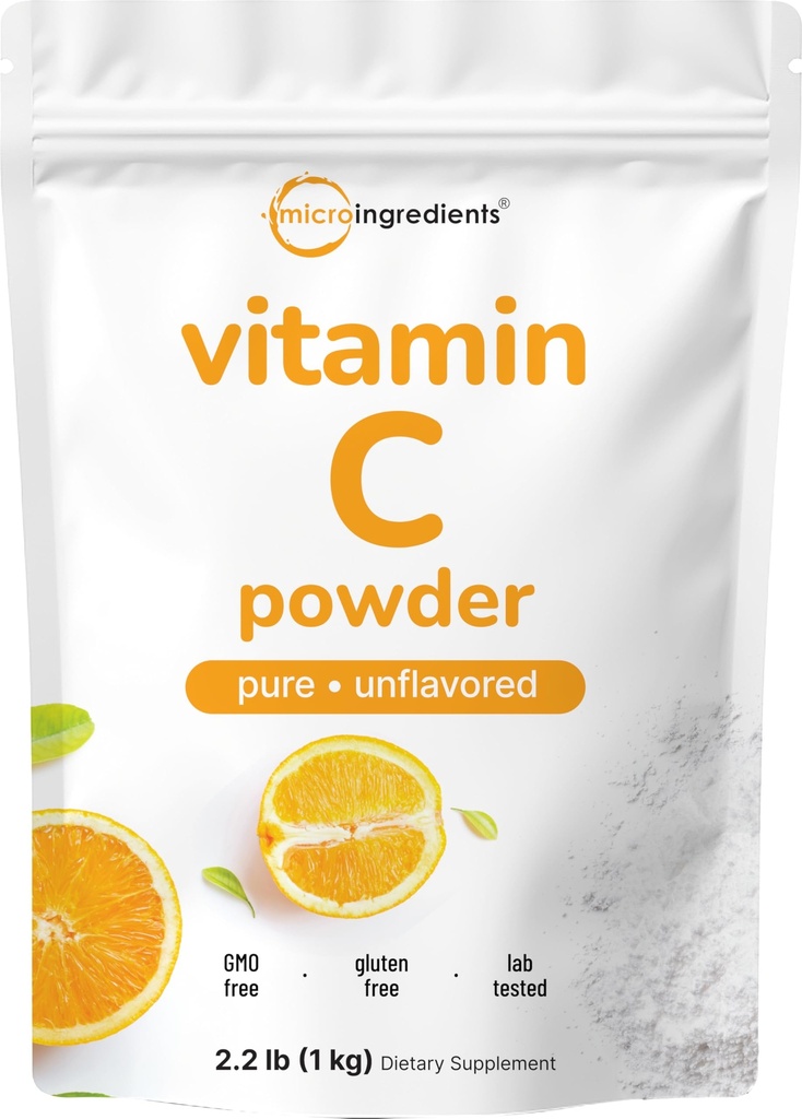 Micro Ingredients Pure Vitamin C Powder, 2.2lbs (1kg) | Unflavored Ascorbic Acid Supplements | Vitamins for Women & Men | Non-GMO, Gluten Free
