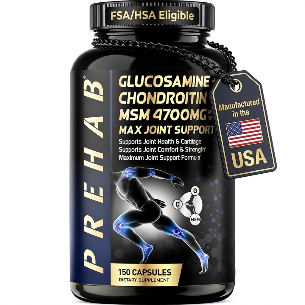 Glükoosamiin Chondroitin MSM | Premium Joint Support Supplement | Extra tugevus 4700mg Max ühine tugi | Mehed ja naised | Toetab ühine tervis ja kõhre, ühine mugavus, tugevus ja paindlikkus