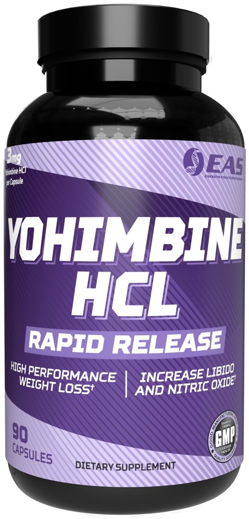 EAS Yohimbine HCL | Parandatud kaalulangus ja sportlik sooritusvõime | Kiire vabanemise tehnoloogia | Gluteenivaba, GMO-vaba, taimetoitlane sõbralik | 90 kapslit