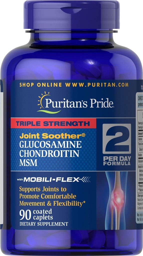 Puritan's Pride Triple Strength Glükosamiin, Chondroitin & MSM Joint Soother, 90 kaetud kapslit