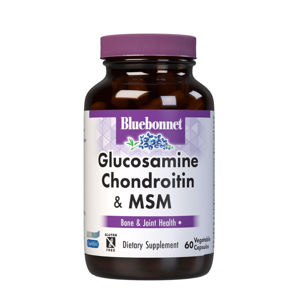 Bluebonnet Nutrition Glükosamiin Kondroitiin & MSM, Glükosamiin, Luu ja liigeste tervis *, Mitte-GMO, Gluteenivaba, Sojavaba, Piimavaba, 60 köögiviljakapslit, 20 Servingut