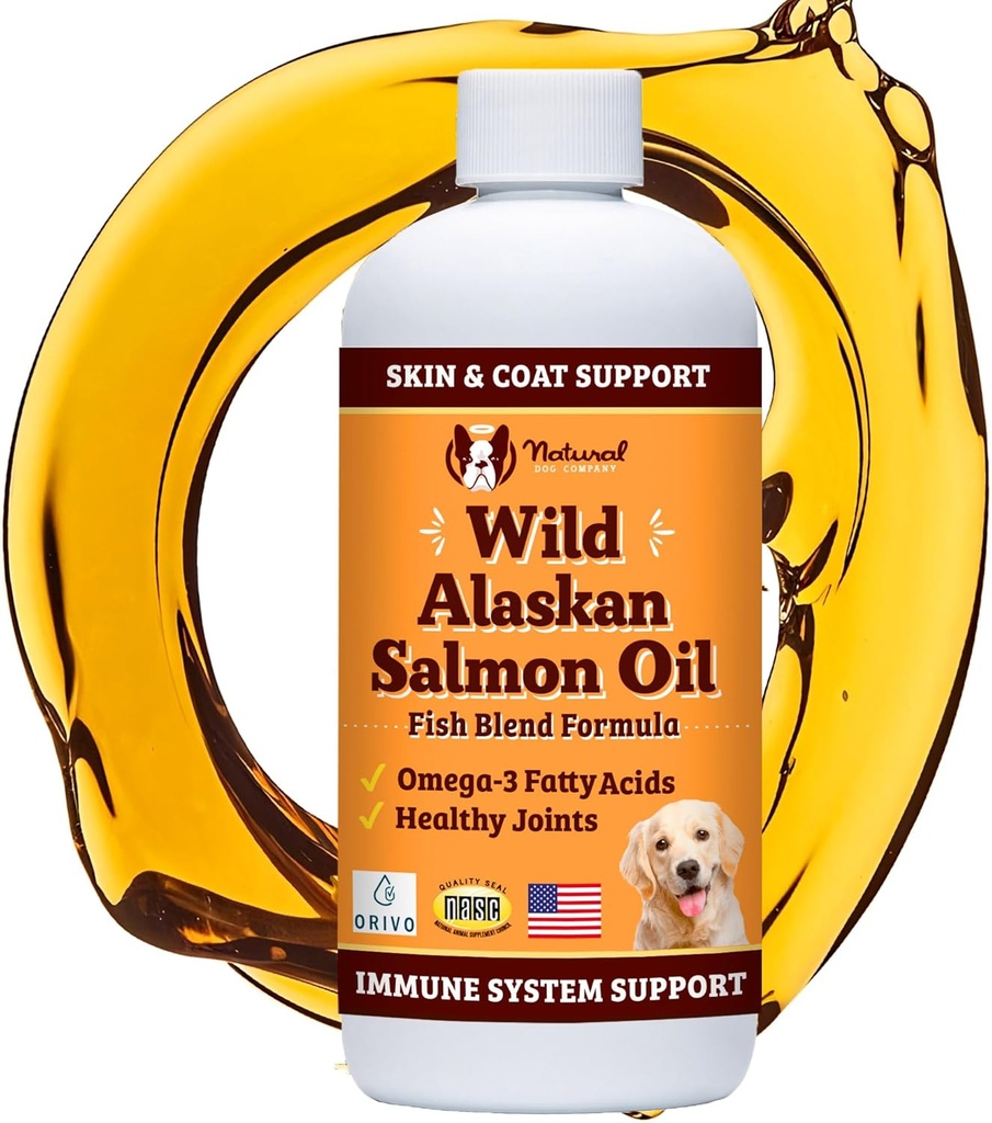 Natural Dog Company Wild Alaskan Salmon Oil Formula omega 3, Fish Oil for Dogs Supplement, Skin & Coat Dog Oil, Itchy Relief, Immune Support for Joints & Heart, Food Topper, 8 oz.
