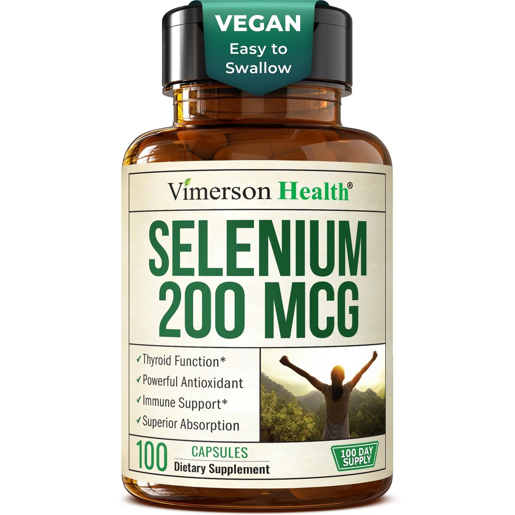 Selenium 200 mcg kapslid - suure tugevusega seleenilisa kilpnäärme, antioksüdandi ja immuunsuse toetamiseks - väga biosaadav L-selenometioniini olulised mineraalsed toidulisandid - Vegan, 100 kapslit