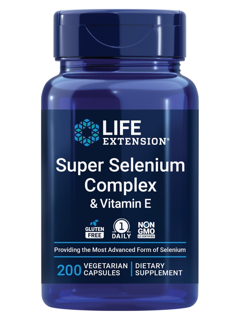 Life Extension Super Selenium Complex, 200 mcg – 3 Seleeni vormi, E-vitamiini – raku tervise ja pikaealisuse tugi – Gluteenivaba, mitte-GMO, taimetoitlane, 1 igapäevane – 200 kapslit