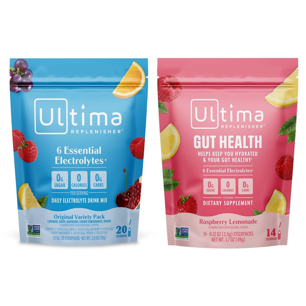 Ultima Replenisher Electrolyte Powder Drink Mix Bundle – Sugar Free – Variety, Sot Health – 20 Stickpacks, 14 Stickpacks – 6 elektrolüüte ja mineraale – Keto Friendly, Vegan, Non-GMO
