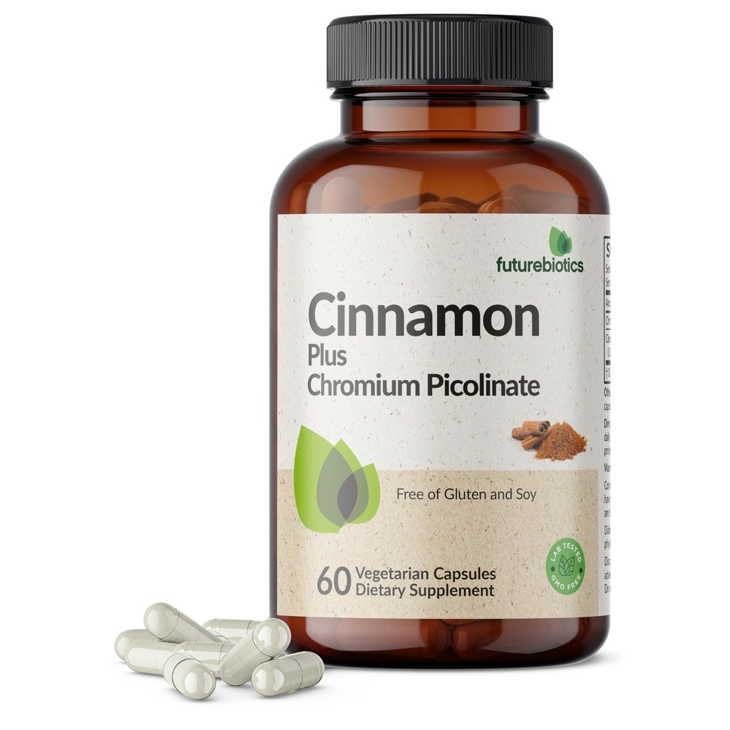 Futurebiotics Cinnamon Plus Chromium Picolinate Supplement, High Potency Chromium, Non-GMO, 60 Vegetarian Capsules