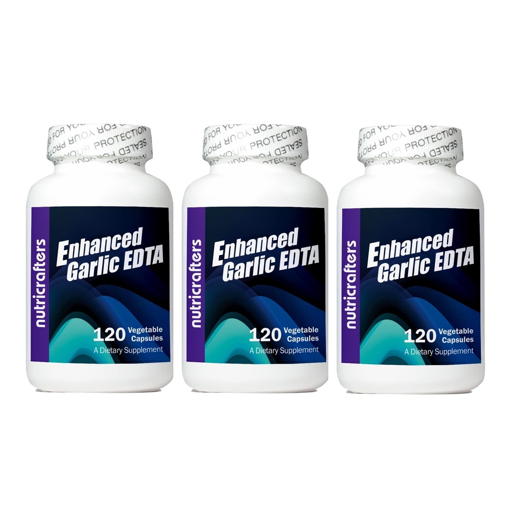Täiustatud küüslauk EDTA 120 kapslit - 3 pakendit - 1000 mg kõrge tugevusega kaltsiumdinaatrium EDTA valem - ei sisalda tseoliiti magneesiumsteraati ega alumiiniumi - 1000 mg päevas - 3 pudelit 120 kapsliga
