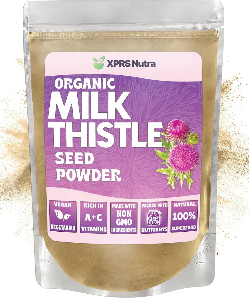 XPRS Nutra Orgaaniline Piimaohakas Seemnepulber - Premium Piimaohakas Pulber rikas Silymarin ja antioksüdandid - Piimaohakaseemned toetavad Maksa tervist - Vegan Sõbralik Piimaohakas Orgaaniline (8 Ounce)