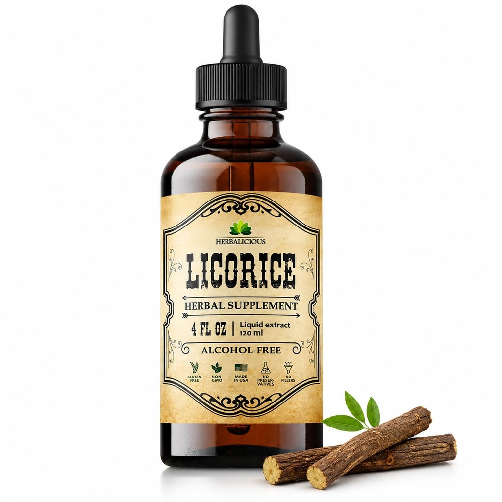 HERBALICIOUS lagritsajuure ekstrakt (Glycyrrhiza glabra) – orgaanilise vedeliku taimeekstrakt, 4 fl oz – vegan, GMO-vaba, gluteenivaba