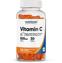 C-vitamiini kummid (500 mg) 120 Gummies - valmistatud looduslike maitsetega ja 556% DV C-vitamiini, vegani, GMO-vaba, gluteenivaba, 30 serveerimist