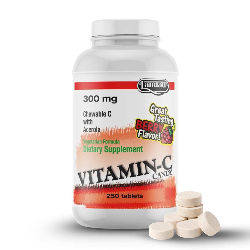 Landau näritav C-vitamiin Candy 300 Mg. Suur maitse marjamaitse (250Count)